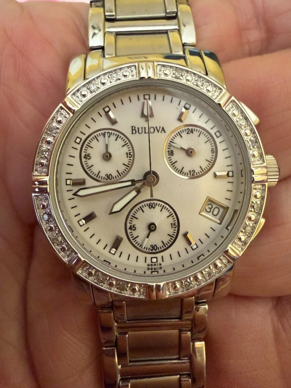 Bulova Women's Diamond Chronograph Watch (Model 96R19) NWT
